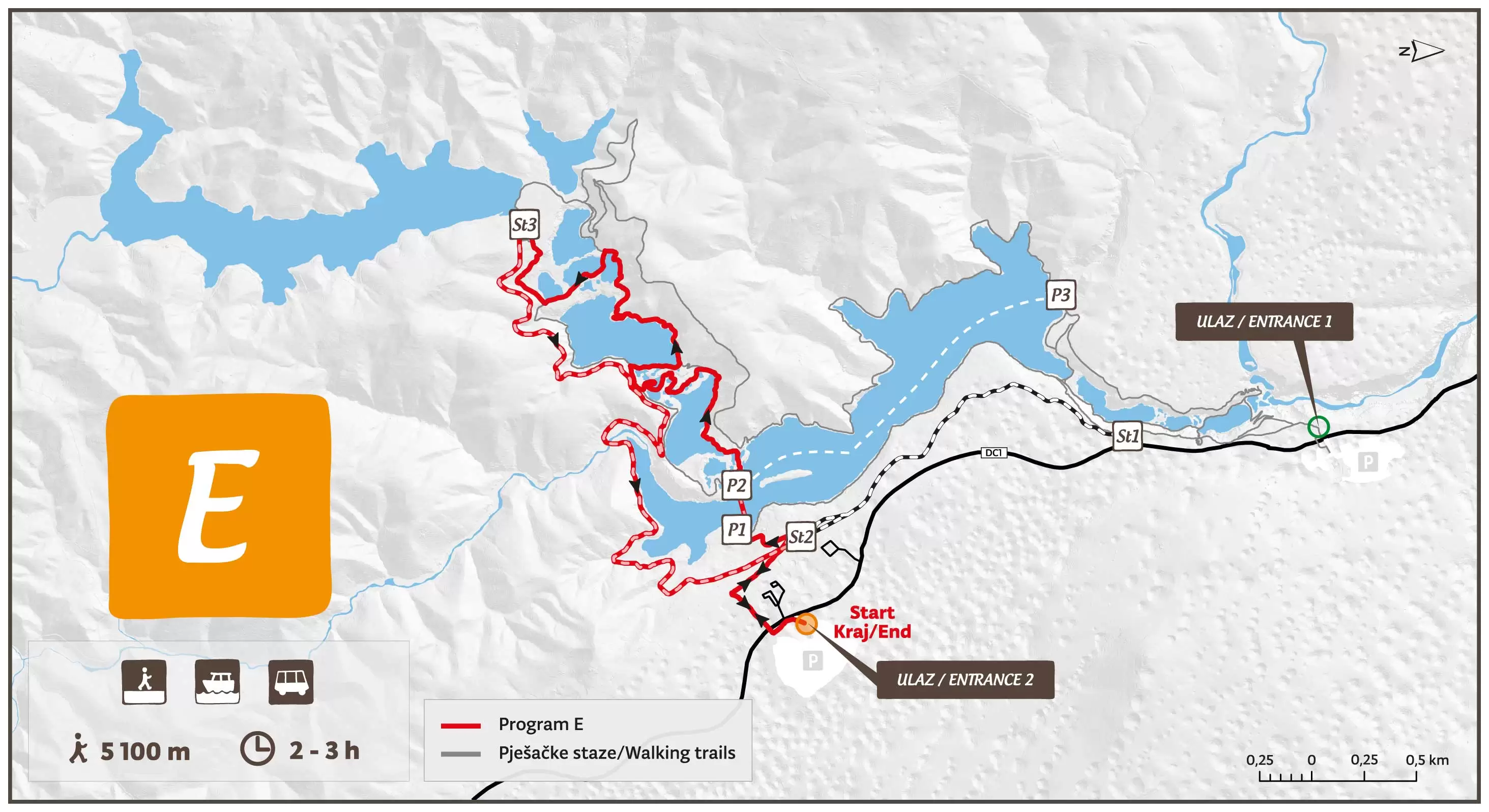 Plitvice Lakes National Park official Program E map／十六湖國家公園官方 Program E 路線圖